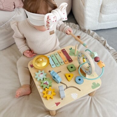 WOOPIE GREEN Medinis edukacinis veiklos staliukas Muzikinis sensorinis labirintas 5in1