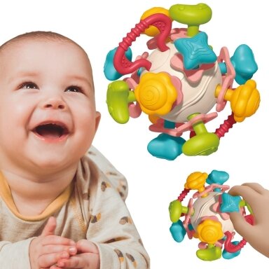 WOOPIE BABY Minkštas barškutis 4in1 kramtukas sensorinis žaislas kūdikiams 0 mėn.+
