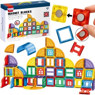 WOOPIE Magnetinės konstrukcinės 3D kaladėlės edukacinis rinkinys Pilis 100el.