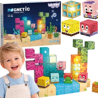 Woopie Magnetiniai kubeliai 54 vnt. Montessori Ocean dėlionė 3D žaidimas