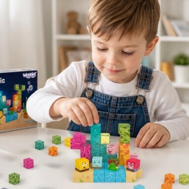 Woopie Magnetiniai kubeliai 54 vnt. Montessori Ocean dėlionė 3D žaidimas