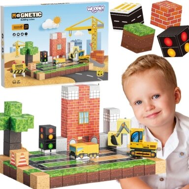 WOOPIE Magnetiniai konstrukciniai kaladėliai Statybų aikštelė 115 el.