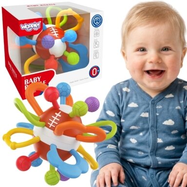 WOOPIE BABY Sensorinis barškutis-kramtukas Kamuolys kūdikiams Edukacinis 0+ Minkštas