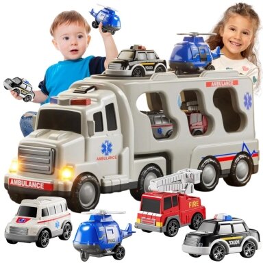 WOOPIE Kelių autovežis rinkinys 5 Automobiliai - Greitoji pagalba