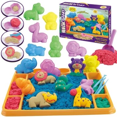 WOOPIE Kinetinis smėlis 1,2 kg rinkinys XL ZOO su padėklu ir formelėmis