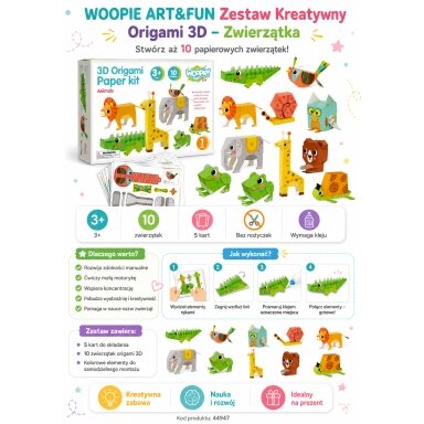 WOOPIE ART&FUN Kūrybinis rinkinys 3D origami „Pasidaryk pats“ 10 gyvūnėlių