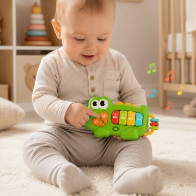 WOOPIE BABY Interaktyvus pianinas Krokodilas Muzikinės armonikėlės Garsai Šviesa 18m+
