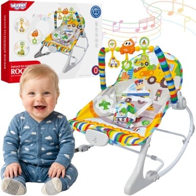 WOOPY BABY Interaktyvus sūpuojamas gultukas su vibracija ir žaislų lanku, įvairiaspalvis