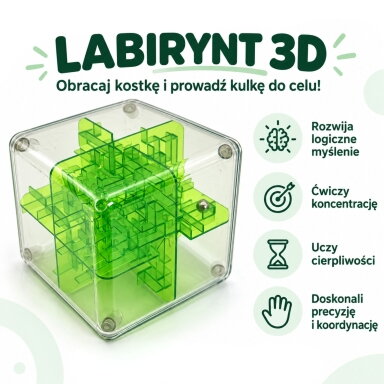 WOOPIE 3D labirinto kubas su rutuliuku, žalias loginis ir vikrumo galvosūkis