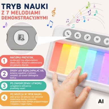 WOOPIE Vaivorykštinis liečiamas pianinas su apšvietimu ir mokymosi režimu 3+