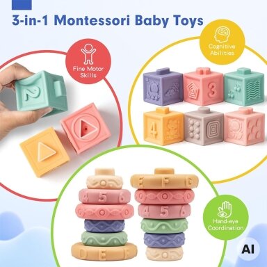 WOOPIE BABY Minkšti sensoriniai kaladėliai-kramtukai 23 el.