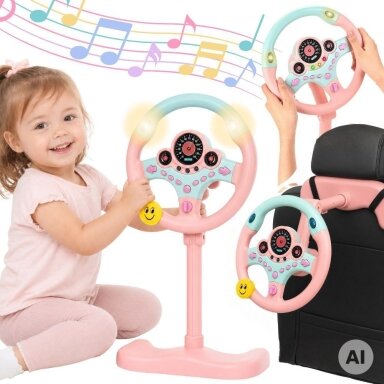 WOOPIE Interaktyvus automobilio vairas su švieselėmis rožinis