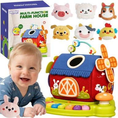 WOOPIE BABY Interaktyvus Fermos Namelis Rūšiuoklė Pianinas + 7 Edukaciniai Pliušiniai Žaisliukai