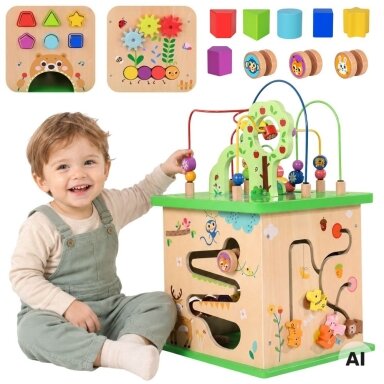TOOKY TOY Edukacinė kaladė-rūšiuoklis Labirintas Veriama dėlionė Gyvūnėliai