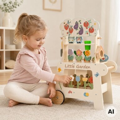 TOOKY TOY Sodo vežimėlis Parduotuvėlė Medinis Montessori 57 el.