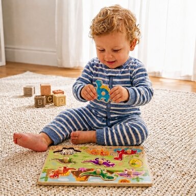 TOOKY TOY Medinės Montessori dėlionės Dėlionė Dinozaurai Formos
