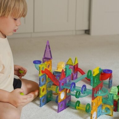WOOPIE Magnetiniai konstrukciniai 3D kaladėlės edukacinis rinkinys kamuoliukų trasa 170el.