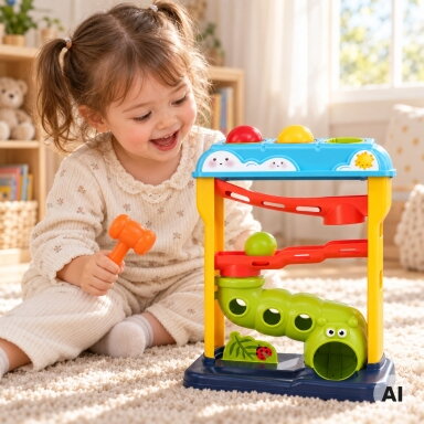 WOOPIE BABY edukacinis kamuoliukų takelis su plaktuku ir iššokančiais elementais Pop-Up
