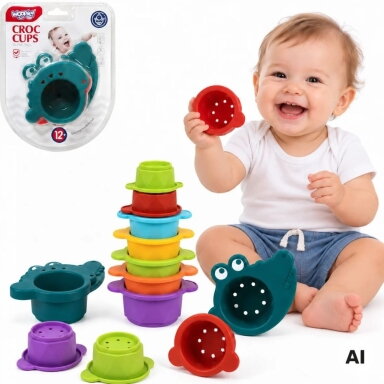WOOPIE BABY vonios žaislas – vandens perliejimo puodeliai „Krokodiliukas“ WOOPIE BABY vonios žaislas – vandens perliejimo puodeliai „Krokodiliukas“