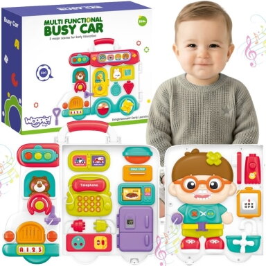 WOOPIE BABY Interaktyvi veiklų lenta berniukui Busy Car 3w1 sensorinis lagaminėlis WOOPIE BABY Interaktyvi veiklų lenta berniukui Busy Car 3w1 sensorinis lagaminėlis