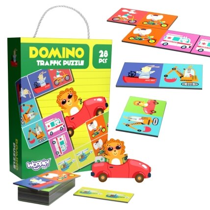 WOOPIE edukacinis žaidimas Transportas Gyvūnai Puzzle Domino Montessori