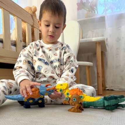WOOPIE Dinozaurų suveržimo rinkinys 3 vnt. Konstrukcinis rinkinys dėžutėje + gręžtuvas ir atsuktuvas 3