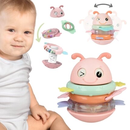 WOOPIE Baby Vanka-stanka sensorinis žaislas 2in1 barškutis kramtukas rožinis WOOPIE Baby Vanka-stanka sensorinis žaislas 2in1 barškutis kramtukas rožinis