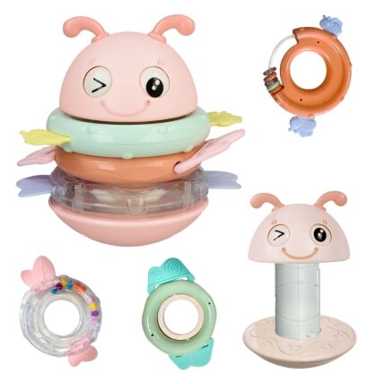 WOOPIE Baby Vanka-stanka sensorinis žaislas 2in1 barškutis kramtukas rožinis 1
