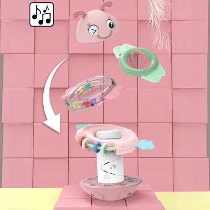 WOOPIE Baby Vanka-stanka sensorinis žaislas 2in1 barškutis kramtukas rožinis 6