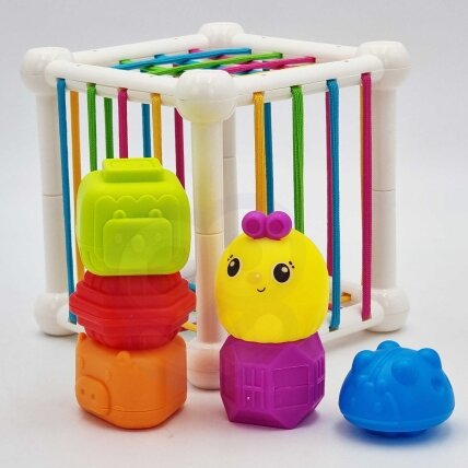 WOOPIE BABY Elastingas sensorinis kubas – rūšiuoklis vaikams Gyvūnėliai + barškutis 7 el. 4