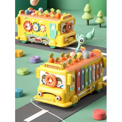 WOOPIE BABY Interaktyvus Montessori edukacinis autobusas 6in1 Plaktukas Ksilofonas +18 mėn. 1