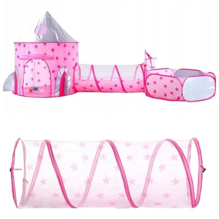 WOOPIE 3in1 palapinė Princesės rūmai XXL Namelis Tunelis Sausas baseinas 8 WOOPIE 3in1 palapinė Princesės rūmai XXL Namelis Tunelis Sausas baseinas 8