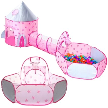 WOOPIE 3in1 palapinė Princesės rūmai XXL Namelis Tunelis Sausas baseinas 9 WOOPIE 3in1 palapinė Princesės rūmai XXL Namelis Tunelis Sausas baseinas 9