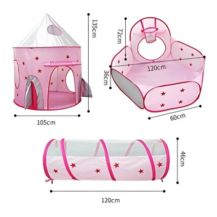 WOOPIE 3in1 palapinė Princesės rūmai XXL Namelis Tunelis Sausas baseinas 10 WOOPIE 3in1 palapinė Princesės rūmai XXL Namelis Tunelis Sausas baseinas 10