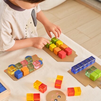 VIGA sensorinės kaladėlės medinės spalvotos permatomos Montessori 108 EL 1