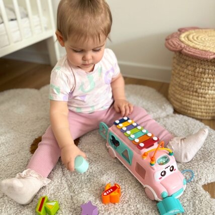 WOOPIE BABY Muzikinis automobiliukas – rūšiuoklė su ksilofonu, rožinis 1