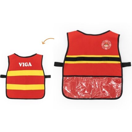 VIGA Mažojo ugniagesio rinkinys: liemenė + mediniai priedai, 8 vnt. 2