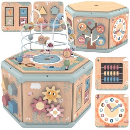TOOKY TOY Interaktyvus medinis šešiakampis Montessori atidaromas dėžutės tipo žaislas