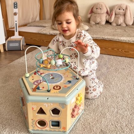 TOOKY TOY Interaktyvus medinis šešiakampis Montessori atidaromas dėžutės tipo žaislas 6