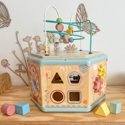 TOOKY TOY Interaktyvus medinis šešiakampis Montessori atidaromas dėžutės tipo žaislas 10