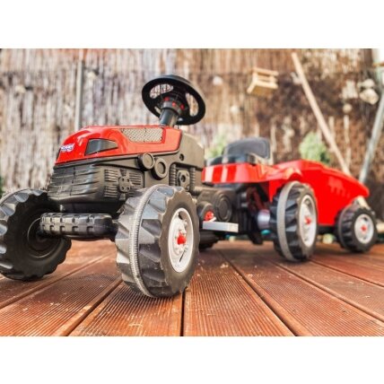 WOOPIE Pedalinis traktorius Farmer GoTrac MAXI su priekaba, tylūs ratai 4 WOOPIE Pedalinis traktorius Farmer GoTrac MAXI su priekaba, tylūs ratai 4