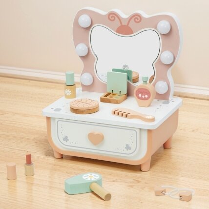 TOOKY TOY Medinė tualetinis staliukas Drugelis, priedai, veidrodis su LED apšvietimu + kosmetika 6