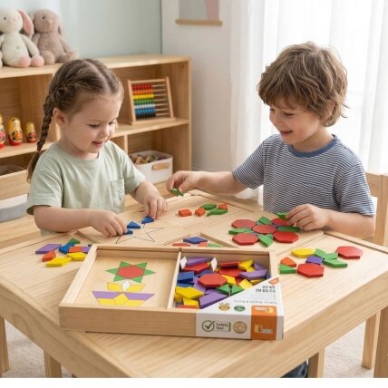 VIGA medinė geometrinė mozaika Dieneso kaladėlės loginė dėlionė Montessori 148 el. 5 VIGA medinė geometrinė mozaika Dieneso kaladėlės loginė dėlionė Montessori 148 el. 5