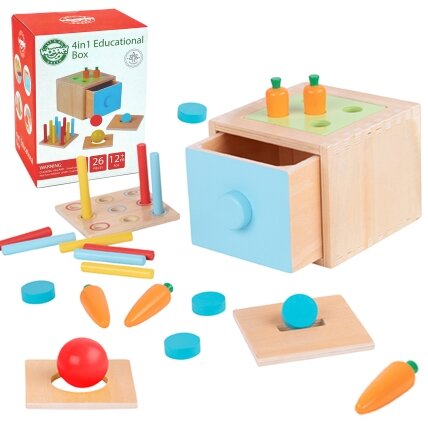 WOOPIE GREEN Medinis edukacinis stalčiukas 4in1 Montessori rūšiuoklis Žaidimas su morkomis FSC WOOPIE GREEN Medinis edukacinis stalčiukas 4in1 Montessori rūšiuoklis Žaidimas su morkomis FSC