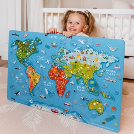 Viga 2in1 edukacinė lenta su magnetiniu pasaulio žemėlapiu Montessori 1