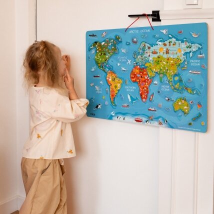 Viga 2in1 edukacinė lenta su magnetiniu pasaulio žemėlapiu Montessori 2