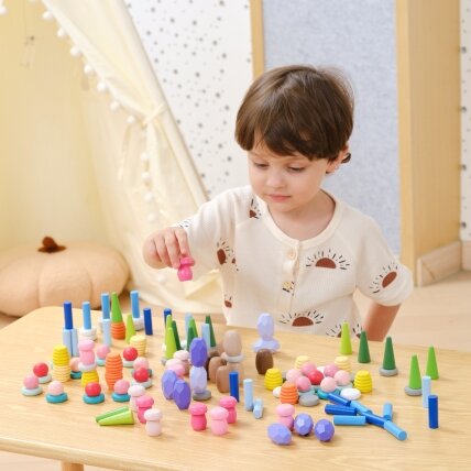 VIGA edukacinės medinės kaladėlės Montessori rūšiuoklis 141 el. 3