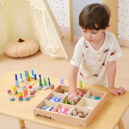 VIGA edukacinės medinės kaladėlės Montessori rūšiuoklis 141 el. 4