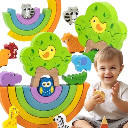 VIGA medinė vaivorykštė – dėlionė, kūrybinės Montessori kaladėlės