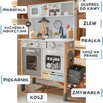 WOOPIE GREEN Medinė interaktyvi virtuvėlė 9in1 su skalbykle ir lenta 2